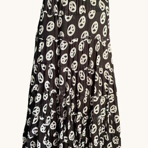 Baba Maxi Boho Skirt Peace Signs. Black & White Tiered. One Size Cotton